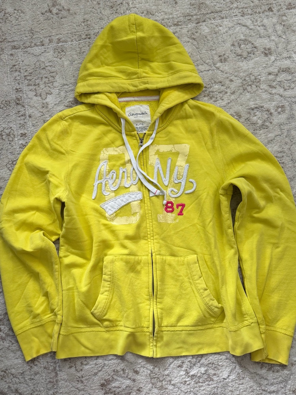 Y2K Vintage Aeropostale Aero NY 87 Full Zip Up Hoodie Sweatshirt Yellow